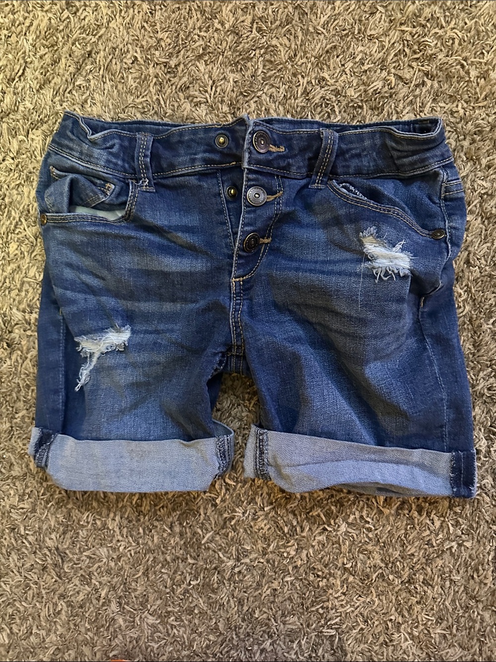 Arizona Jean Company Dark Blue Distressed Rolled Cuff Shorts